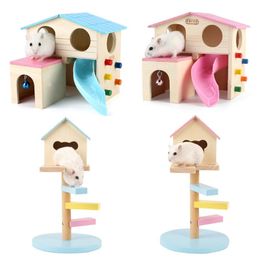 Jouets Hamster maison gymnastique exercice drôle échelle toboggan cloche escalade cabane en bois jouet Animal petit Animal jouer cachette nid