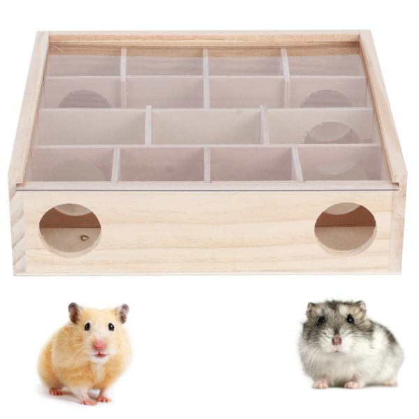 Toys Hamster Maze ratones Ratones de madera natural Interactiva Pet Juguete de mascota con vidrio acrílico Toyes para mascotas pequeñas