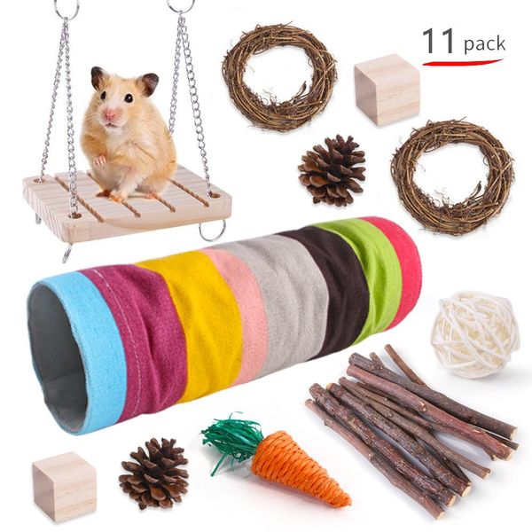 Jouets Hamster ensemble de jouets animal de compagnie lapin cochon d'inde boule d'herbe fournitures molaires Hamster Tunnel ensemble jouets pour chat