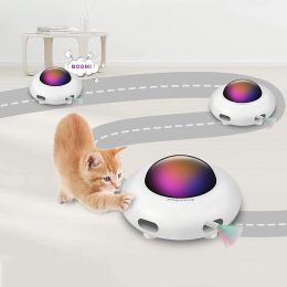 Speelgoed Intelligent Automatisch Kattenspeelgoed UFO Interactief Kattenspeelgoed Huisdieren Draaitafel Trainingsspeelgoed Opladen via USB Kat Teaser Vervangbare veer