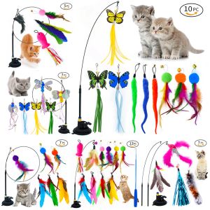 Toys Interactive Cat Toy Handfree Cat Stick Playing Kitten Playing Teaser Wand Toy Suction Cup Bird/Feather Cat Wand Toys Set