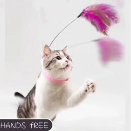 Juguetes interactivos juguetes para gatos teaser de plumas divertidas con bell mascotas collar gatito tocando avances de entrenamiento juguetes para gatos suministros