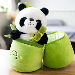 Toys Kawaii Bamboo Panda Plush Gevulde speelgoed Soft Bamboo Bag Simulation Panda Cute Pillow Panda Cat Dolls Childen's Birthday Gifts