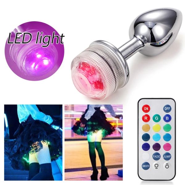 Toys LED Shining Light Anal Sex Toys for Women Ass Ass Smooth Butt Plug Tail Metal Goods Postate Goods Remote Contrôle BDSM