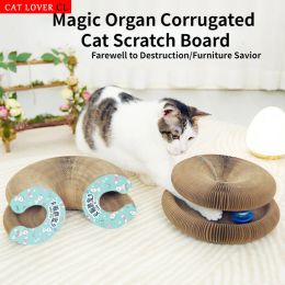 Jouets Planche à gratter pour chat à orgue magique avec une cloche de jouet, jouet interactif pour chat à gratter, planche à gratter pour griffes de meulage de chat, pliable