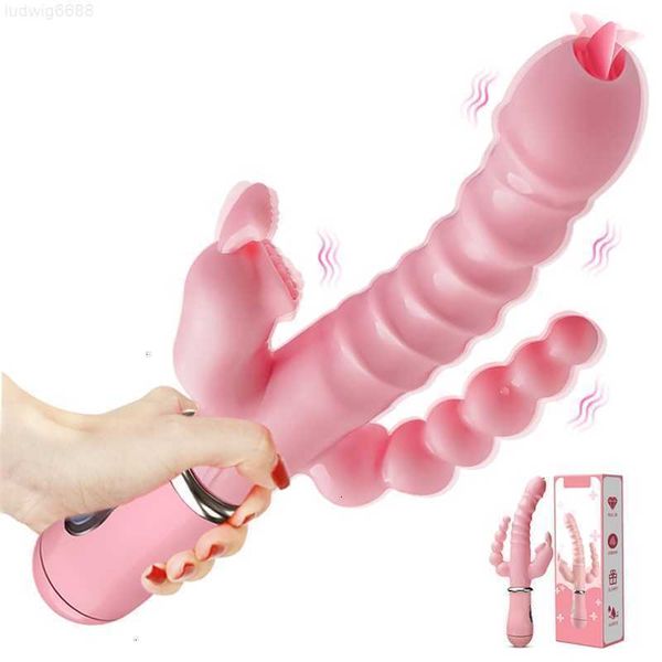 Juguetes masajeador conejo punto g consolador vibrador estimulador de clítoris pene Anal doble penetración lengua varilla para lamer juguete sexual para mujeres