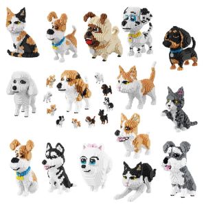 Toys micro chien chat husky bricks moc diamant diamant animal de compagnie de construction