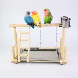 Supports de jeu pour perroquets, avec tasse, plateau à jouets, balançoire pour oiseaux, échelle suspendue, pont en bois, aire de jeux pour calopsittes, perchoirs pour oiseaux