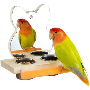 Jouets perroquets miroir mangeoire tasses bol en bois oiseaux jouet oiseau alimentation tasses pince perroquet Cage suspendu en acier inoxydable Coop plat livraison directe