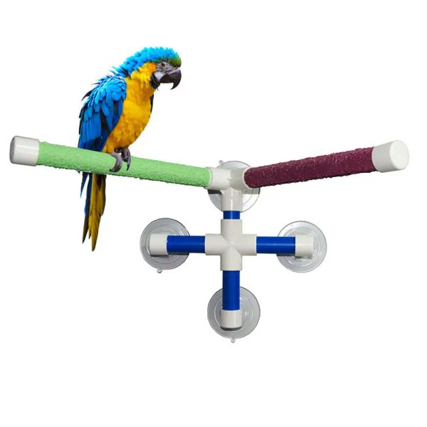 Jouets pour animaux de compagnie, oiseaux, perroquets, ventouses, douche de bain, plate-forme debout, barre à double bâton, Station de support de meulage des pattes, perchoirs intéressants