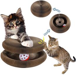 Toys Pet Cat Toy Scratch Board Magic Organ met Caip Bell Ball Round Accessoires Gatos Kralen slijpklauw Chase Interactive