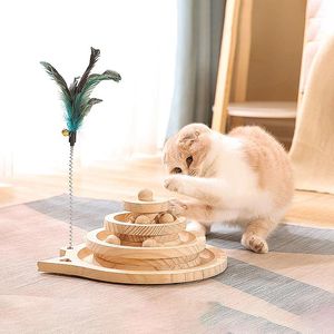Toys Pet Cat Turntable Solid Wood Ball Touet Funny Cats Stick for Kitten Interactive non glisser Tower Tower Tracks Pet Products