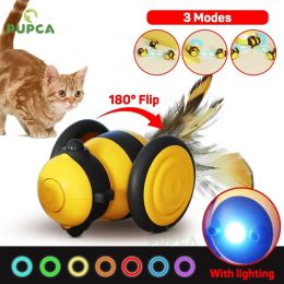 Toys Pupca Smart Cat Toy Car Automatic Moving Interactive Puzzle Pet Toys met LED Light Teaser Feather For Dog Kitten Training USB