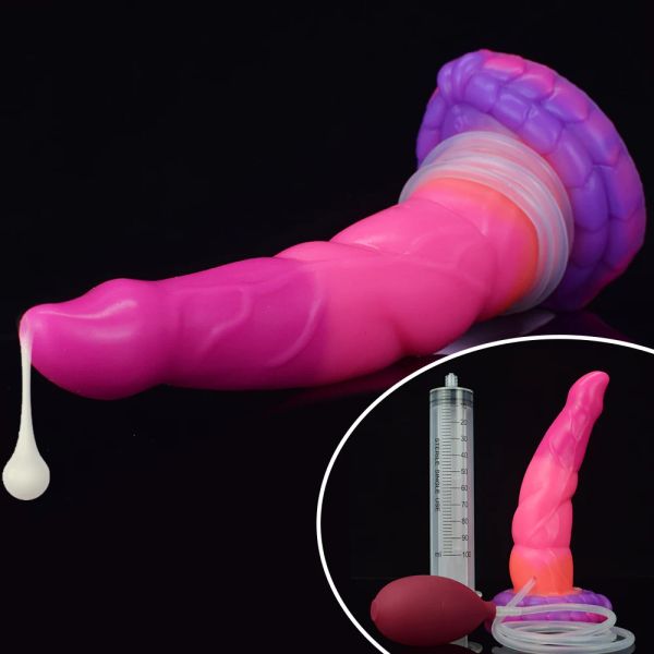 Toys Qkkq Monster Luminal Squirting Dildo Soft Silicone Ejaculant Fantasy Sex Toys Glow in Dark Anal plug Masturbator
