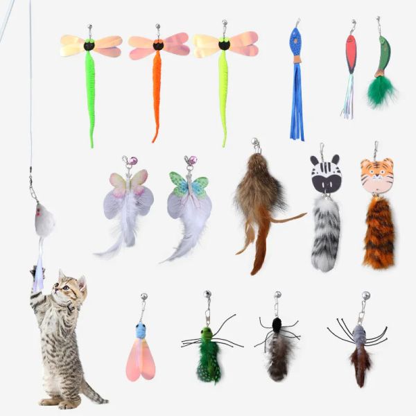 Toys Remplacement Head For Funny Cat Stick Toy Insect Ocean Plush Series Bell Divers types Cats Cat Rod Feather Teaser Toy Pet Supplies