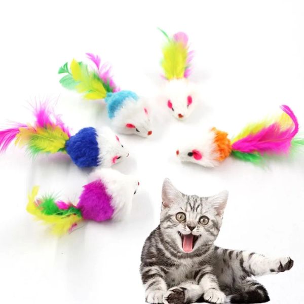 Toys Rllk New Rabbit Fur False Mouse Pet Cat Toys Toys Feather Mice Rainbow Ball Touet Cayts Funny Playing Toys for Cats chaton Fish Cat Toy