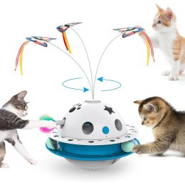 Toys Smart Cat Toys Ball Tumbler Dual Power Supply Interactive Cat Toy Butterfly Fladderend willekeurig bewegende hinderlaag Feather Track Balls
