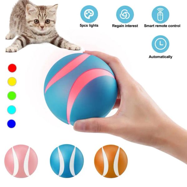 Toys Smart Pet Toys Remote Jumping Ball USB Electric Pet Interactive Ball LED AUTO ROLLING SLIPHING BALL TOYS FOR CATS DOGS TRACLING