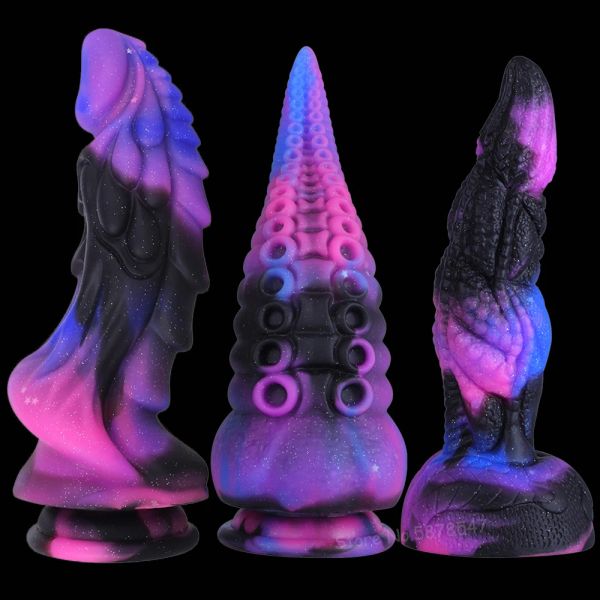 Jouets en silicone souple réaliste dragon gode couleur étoilée gode masseur de prostate grand godemichet anal godes épais jouets sexuels anaux pour femmes