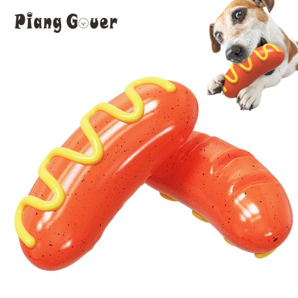 Jouets TPR à dents propres pour chien, Hot Dog, entraînement en plein air pour animaux de compagnie, jouets à couiner, saucisses grillées