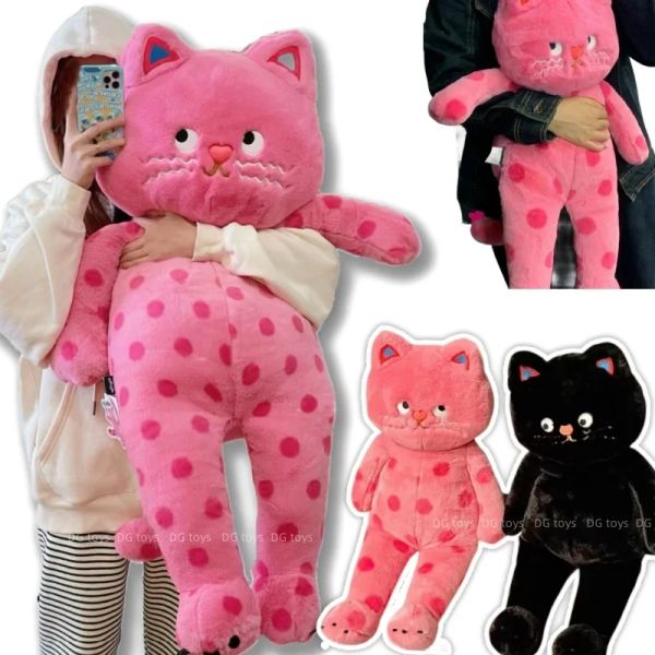 Toys Unique Pink Polka Dot Cat en peluche jouet en peluche Chitre noir câlin Sleeping Throw Oreiller Art Design Gift For Girl Lover Cushion