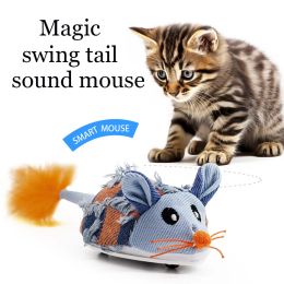Toys Wagging Tail Cat Toy Mouse Interactive Random Muizen Muizen Levense life piepende Sound Sound Cat Game Toy Motion Activated Robot Mice Toys