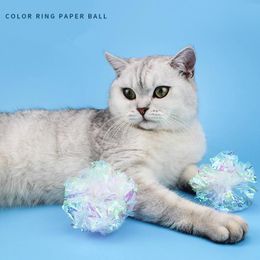 Juguetes al por mayor colorido gato sonando bola de papel gato Mylar bolas arrugadas gato juguete interactivo bola de sonido para gatito gato juguetes chirriantes