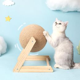 Toys en bois pour animal de compagnie cat gratter ball sisal corde balle animal ne jouet jouet chat chat grinçant des pattes gratteuses