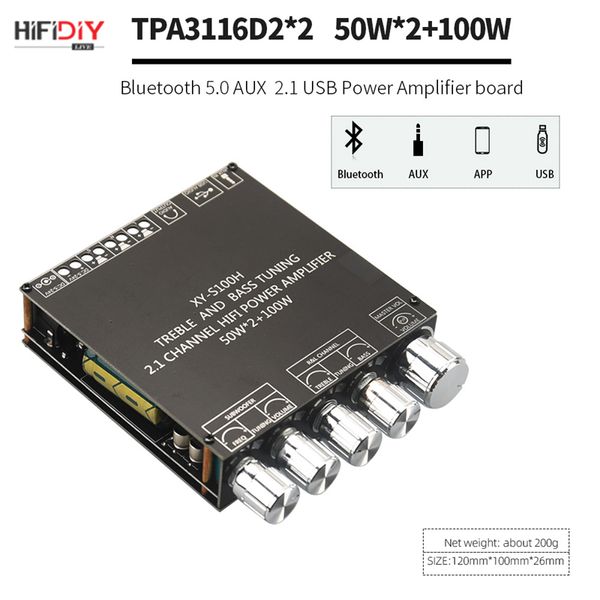 TPA3116D2 Bluetooth 5,0 2,1 canales de potencia Audio estéreo placa amplificadora para subwoofer 50WX2 + 100W agudos bajo nota tuning AMP S100H