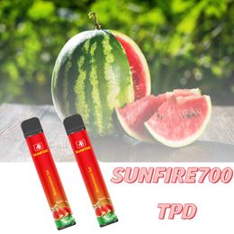 TPD certificatif Disposable E Cigarette Sunfire 700 Puffs Préfilée 2 ml 550mAh Batterie Puff700 RÉSISTANCE VAPOR 0% 2% 3% 5% Disposable Vape Pen Alimentation Original Wholesale