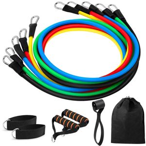 TPE Latex Resistance Bands 11 stks CrossFit Training Oefening Yoga Buizen Pull Touw Rubber Expander Elastische Bands Fitness met Tas H1026