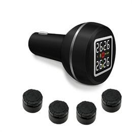 Sistema de control de temperatura y presión de neumáticos de coche tipo encendedor de cigarrillos TPMS CAREUD con 4 sensores externos/internos