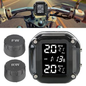 Système de surveillance TPMS de la pression des pneus de moto et de voiture, avec 2 capteurs externes, écran LCD, alarme de température étanche, chargement USB