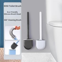TPR Silicone brosse de toilette tête plate Flexible mural noir cuvette de toilette nettoyant brosse support ensemble pour WC salle de bain 220815