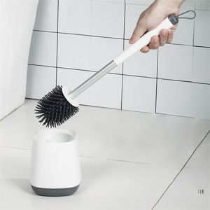 Escobilla de inodoro TPR, herramienta de limpieza de pie para suelo montada en la pared, accesorios suaves de limpieza con mango largo para el baño del hogar 210423