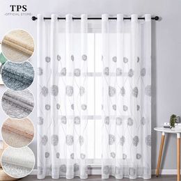 Cortina transparente con bordado Floral TPS para ventana, cortina de gasa de tul para cocina, dormitorio, sala de estar, cortina decorativa, tratamiento de ventana 210712
