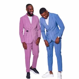 Tpsaade traje de boda para hombres Custome Homme Stripe Tuxedo Party Prom Slim Fitted 2 piezas Blazer Sets elegante DrJacket + Pants u3Xg #