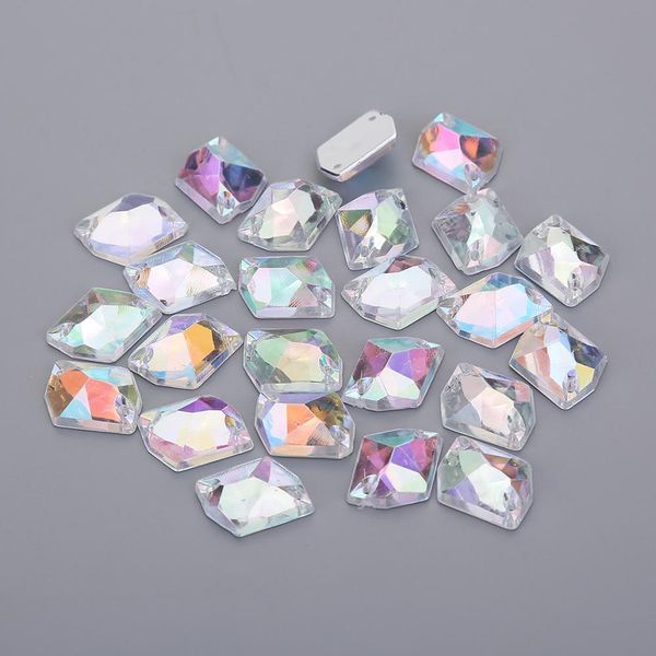 TPSMOC 14*17mm forme de glace AB cristal couleur coudre sur strass avec deux trous utiliser pour les sacs de chaussures de robe de mariée