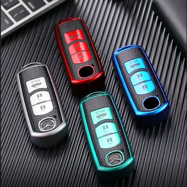 Étui de clé à distance automatique en cuir TPU pour Mazda 2 3 5 6 CX-3 CX-4 CX-5 CX-7 CX-9 Atenza Axela 3 boutons clés de voiture couvre accessoires de coque