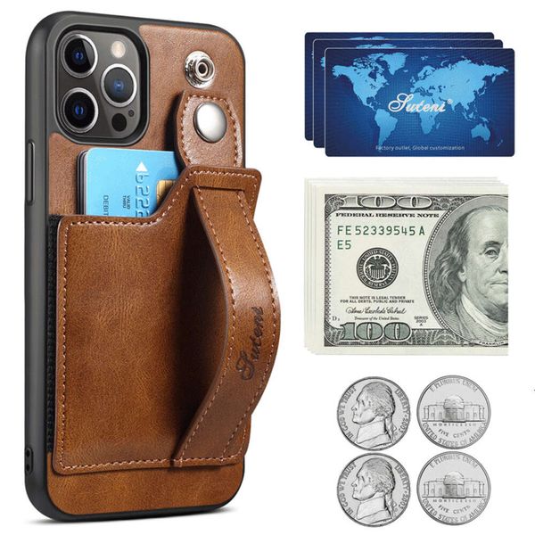 Case de téléphone TPU pour iPhone 15 Pro Max avec porte-carte et bracelet de poignet