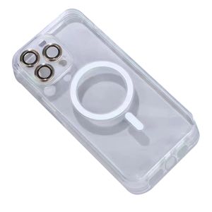 Coque de téléphone transparente en TPU pour charge sans fil magnétique Magsafe pour iPhone 14 Plus 13 12 11 Pro Max couverture souple transparente avec film d'objectif PC