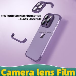 TPU con película de lente de vidrio templado de cámara con protección de cuatro esquinas contra caídas para iPhone 14Plus 12Pro Max 13