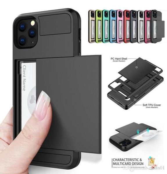 Tarjetas deslizantes de estuche de billetera TPUPC para iPhone 12 11 Pro XS XR MAX 7 8 Plus Strip -Shock Tape de armadura para Samsung9686421