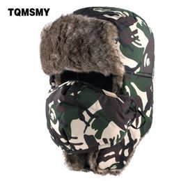 Tqmmy camouflage oor flaps hoed mannen ushanka sneeuwkappen unisex bomber hoed vrouwen winterhoeden voor herenmaskers cap casual warm bot y200110