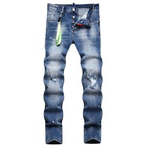TR APSTAR dsq Heren Jeans Hip Hop Rock Moto Casual Design Ripped skinny Jeans slim Denim Biker COOLGUY JEANS dsq 1035 kleur blauw
