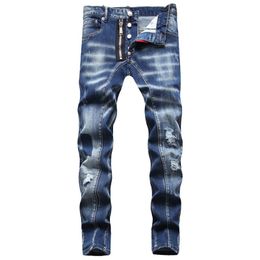 TR APSTAR DSQ Jeans para hombre Hip Hop Rock Moto DSQ COOLGUY JEANS Diseño Ripped Denim Biker DSQ Jeans para hombre 091 color azul