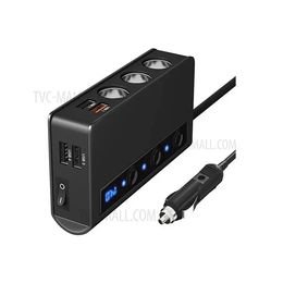 Cargador de coche de alta potencia TR24, 3 enchufes para encendedor de cigarrillos, 4 puertos USB, adaptador de carga rápida con interruptor independiente