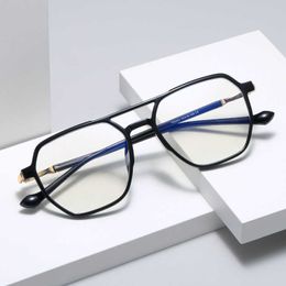 Miroir plat polygonal anti-lumière bleue Tr90 pour hommes et femmes, nouvelle version coréenne, lunettes personnalisées à double faisceau en maille rouge à grande monture