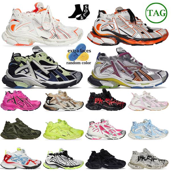 Track 7 7.0 Femmes Hommes Designer Chaussures Casual Cuir Blanc Noir Argent Rose Nylon Mesh Tracks Baskets Graffiti Dark Taupe Plateforme Baskets