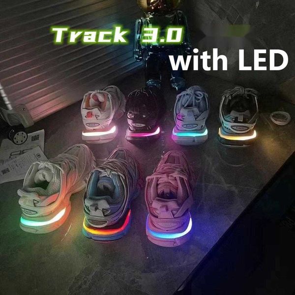 Track Designer 3.0 LED Party Star Zapatillas para correr para mujer para hombre Plataforma de lujo Iluminada Gomma Cuero Nylon Impreso Deportes Entrenadores ligeros Bolancaigas Zapatillas de deporte